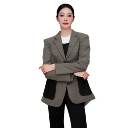 【Custom Patchwork Slim-Fit Women's Blazer with Dual Pockets】|Contrast Deep Gray Large Patch Pockets|50% Wool, 50% Polyester|Two-Button Front Closure|Women's Blazer Wholesaler BWS287 【Custom Patchwork Slim-Fit Women's Blazer with Dual Pockets】|Contrast Deep Gray Large Patch Pockets|50% Wool, 50% Polyester|Two-Button Front Closure|Women's Blazer Wholesaler BWS287